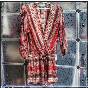 Rayon Wrap Romper 3/4 Sleeves tie elastic waist